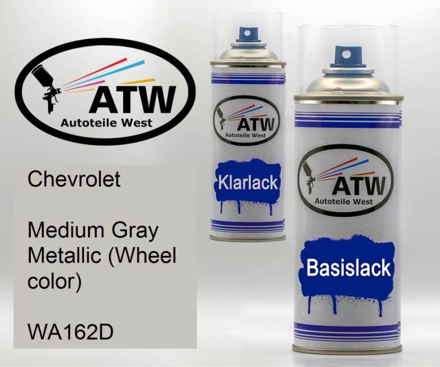 Chevrolet, Medium Gray Metallic (Wheel color), WA162D: 400ml Sprühdose + 400ml Klarlack - Set, von ATW Autoteile West.